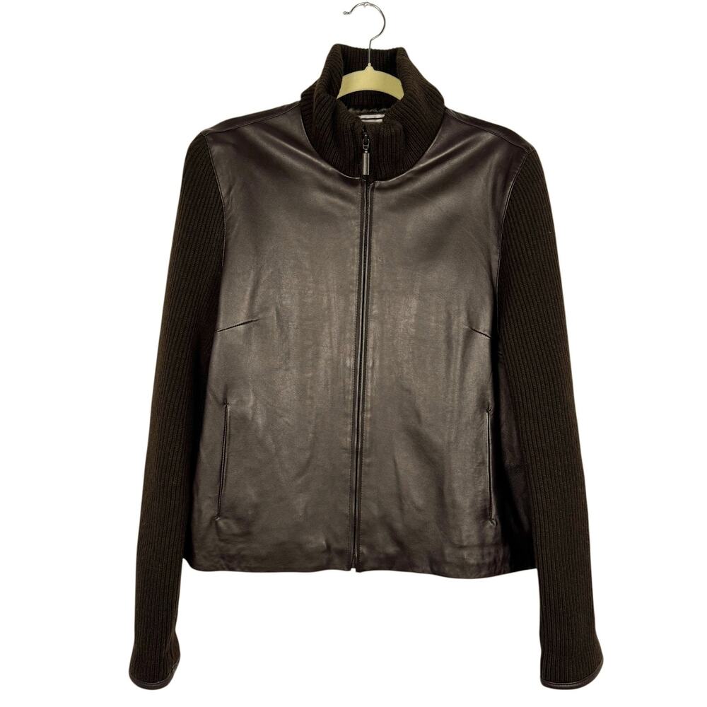 Marvin Richards Vintage‎ Knit Leather High Neck Classic Sweater Jacket Sz Medium